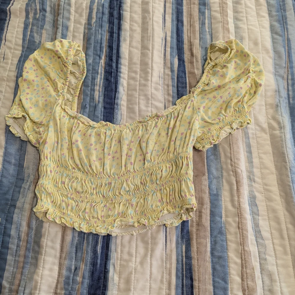 Zara Yellow Floral Puff Sleeve Blouse